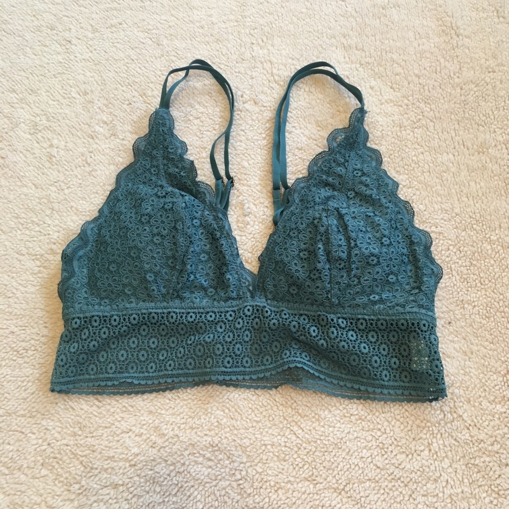 Aerie Queens Lace Padded Plunge Bralette, jade
